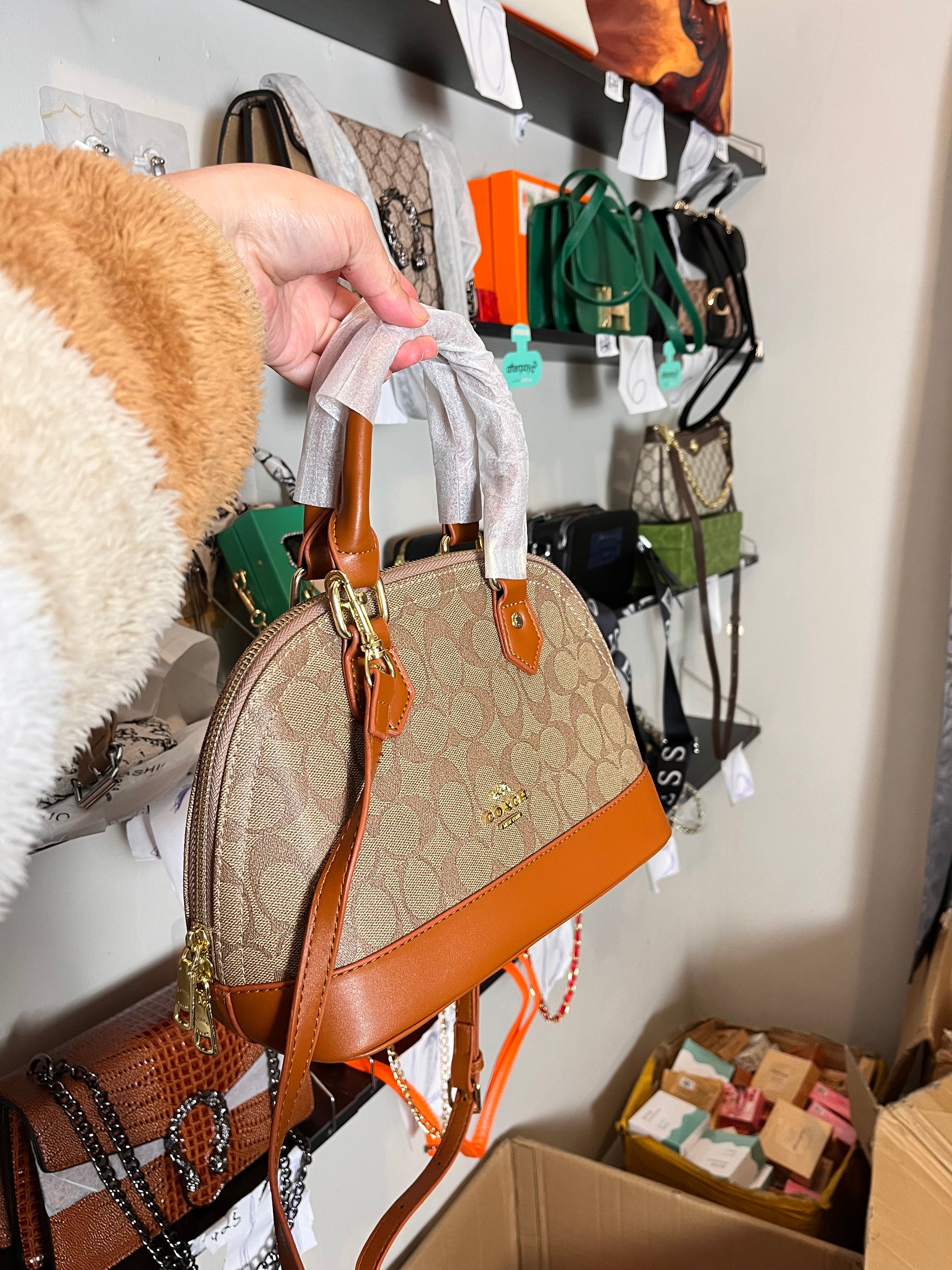 Coach leather hand carry or crossbody bag