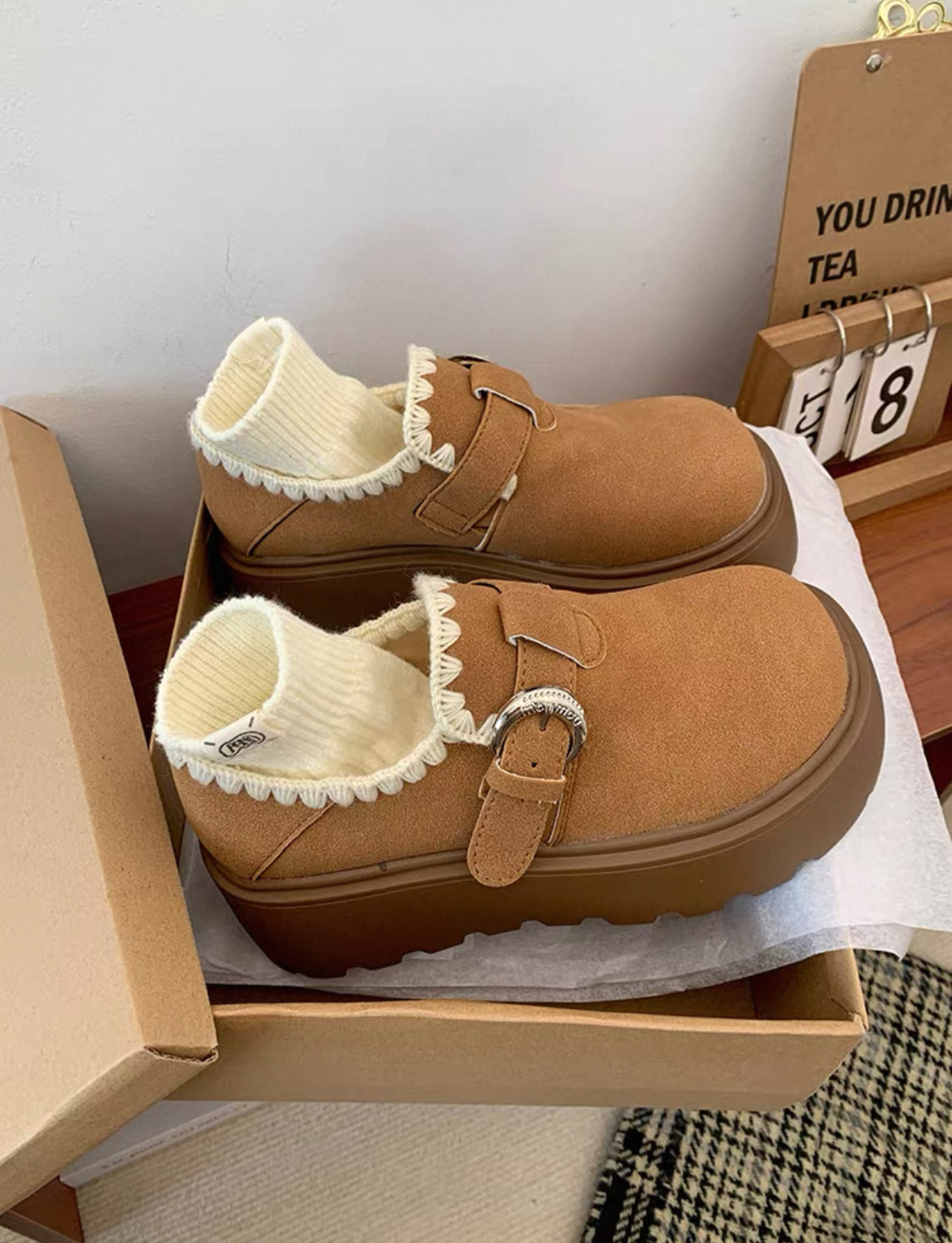 Celebrity Style Thick-Soled Baotou Half-Slippers for Women's Outer Wear Heightening Birkenstock Shoes