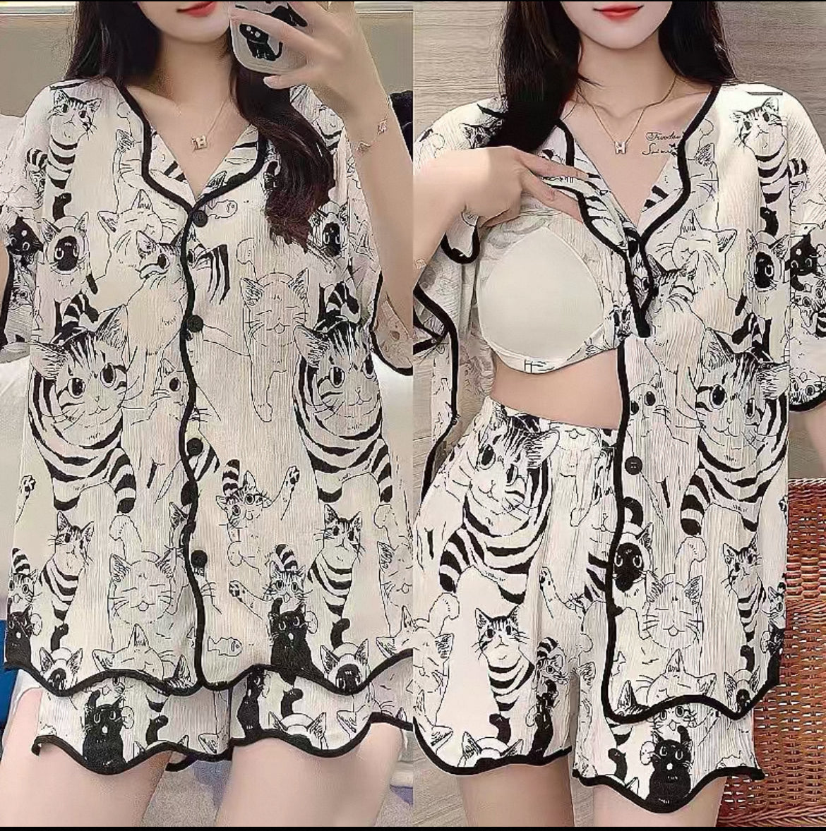 Comes with Chest Pad Integrated Pure Cotton Pajamas for Women 2025