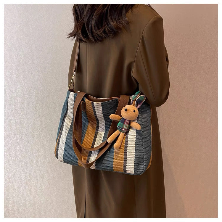 Large Capacity 2025 New Canvas Cloth Crossbody bag with sling and free  ornaments/keychain