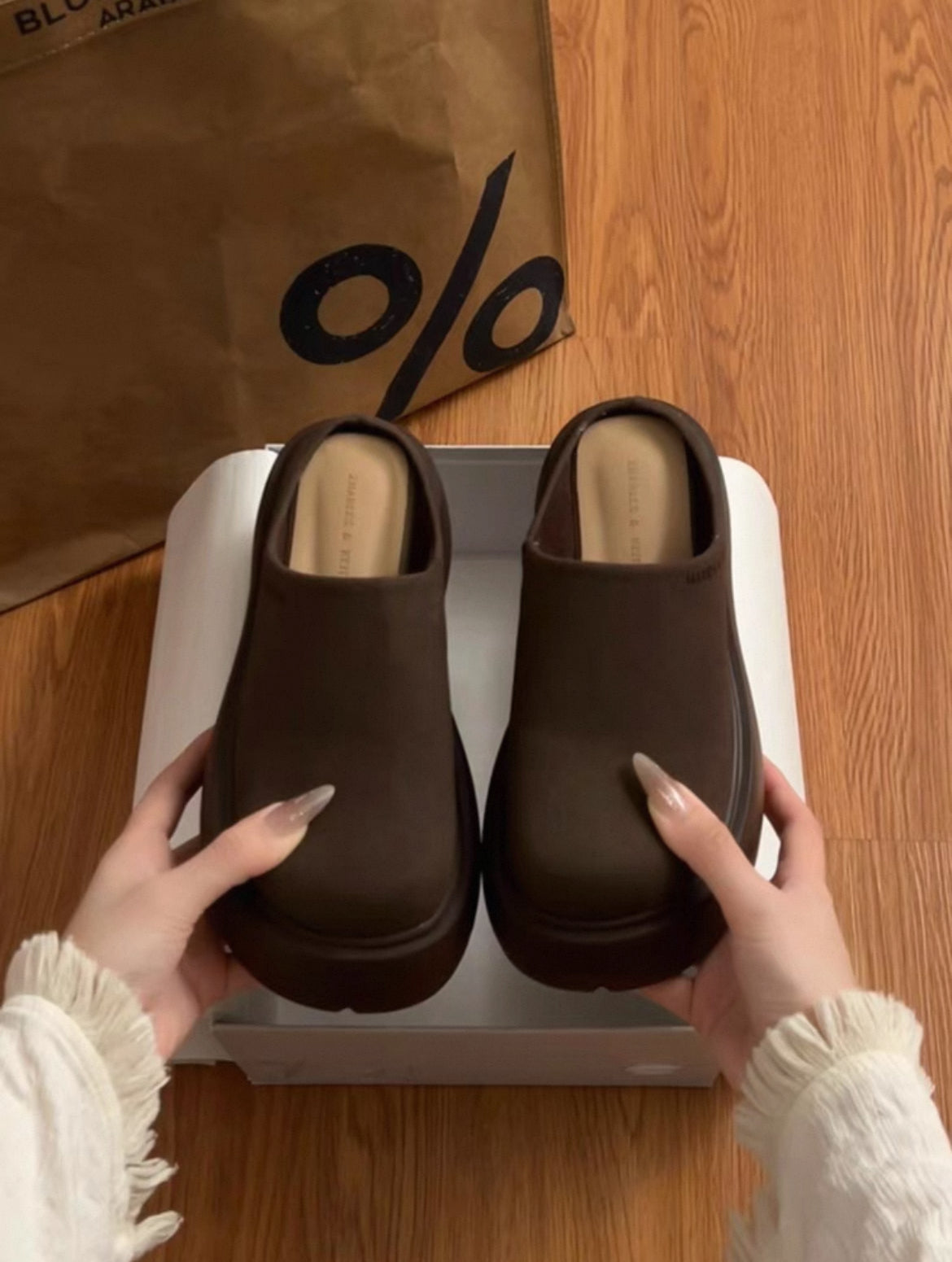 Celebrity Style Thick-Soled Baotou Half-Slippers for Women's Outer Wear Heightening Birkenstock Shoes