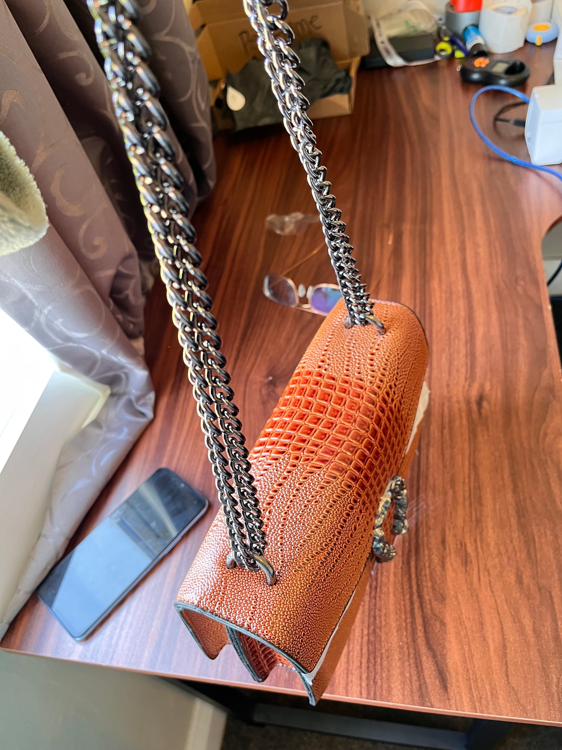 Crocodile pattern soft type leather shoulder and crossbody bag