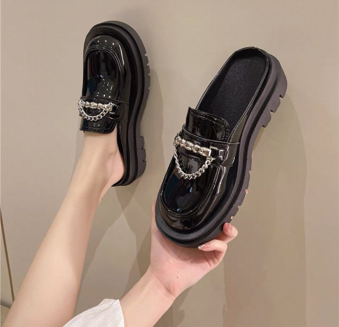 Fat Wide Fat Feet Baotou Half Slippers Women's Outer Wear Thick-Soled Sponge Cake Without Heel Lazy Slippers
