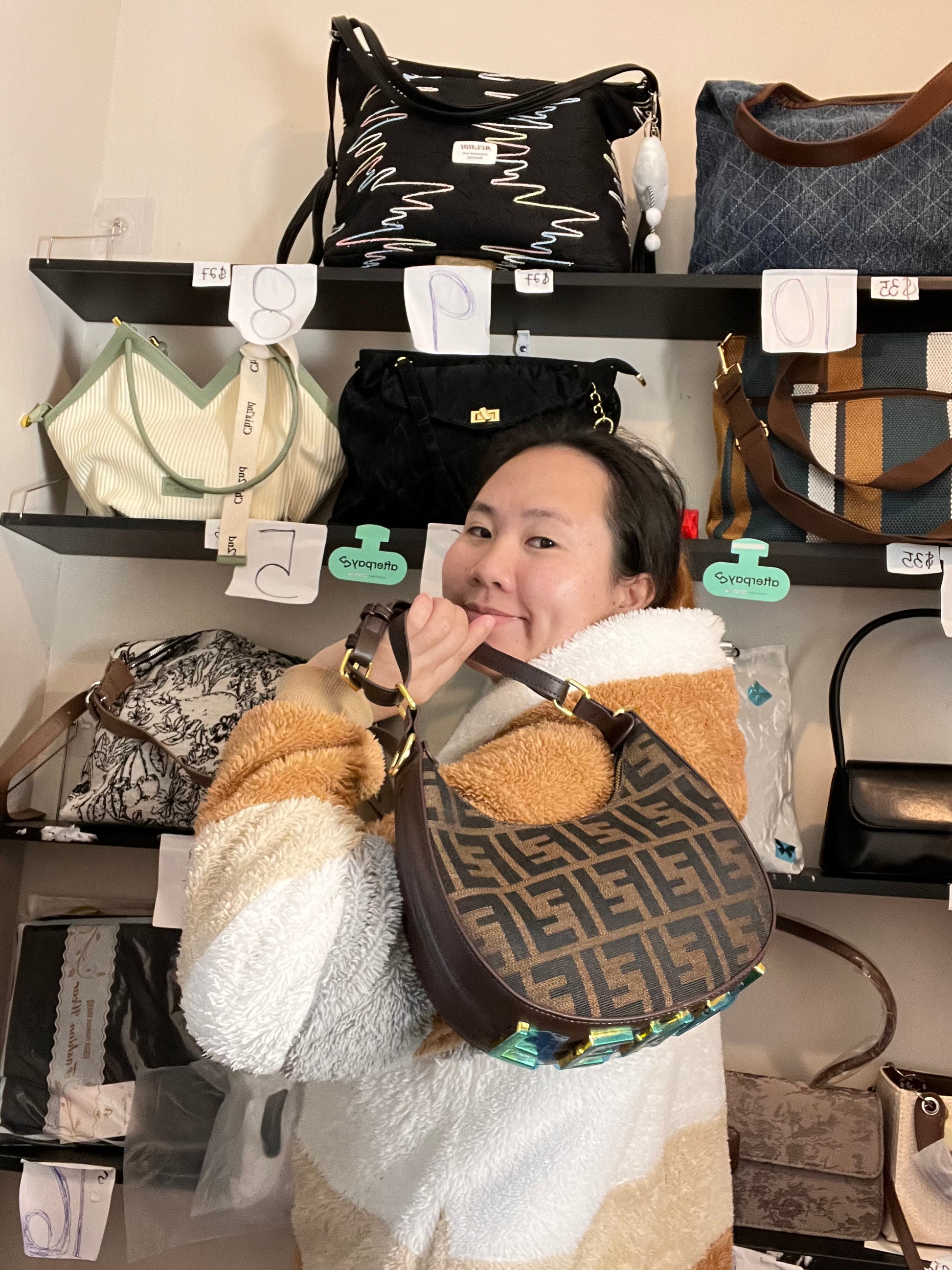 F shoulder bag , Genuine leather