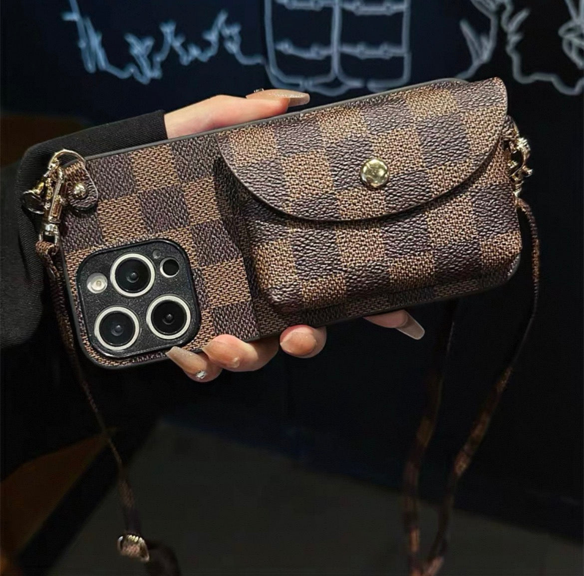 LV iPhone case with sling and card wallets