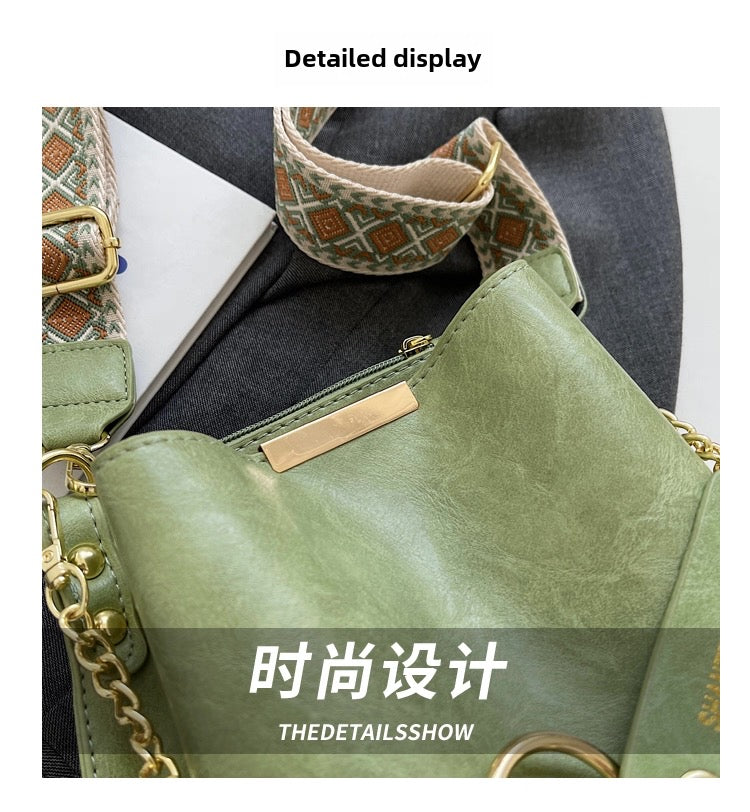 Internet Celebrity High-End 2025 Bucket Bag Foreign Style Wide Crossbody Bag