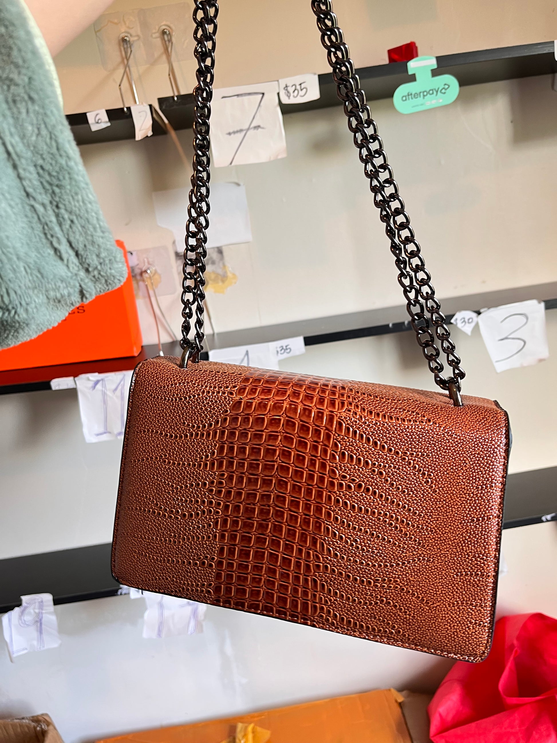 Crocodile pattern soft type leather shoulder and crossbody bag