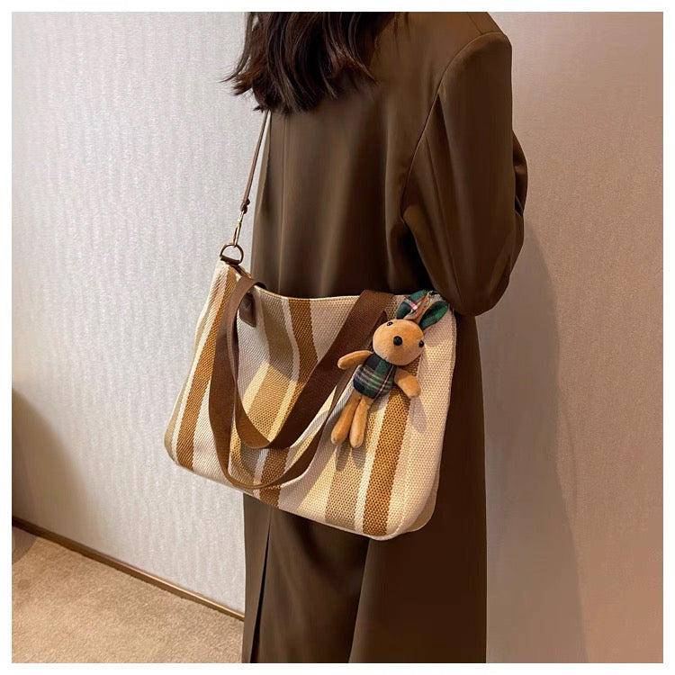Large Capacity 2025 New Canvas Cloth Crossbody bag with sling and free  ornaments/keychain