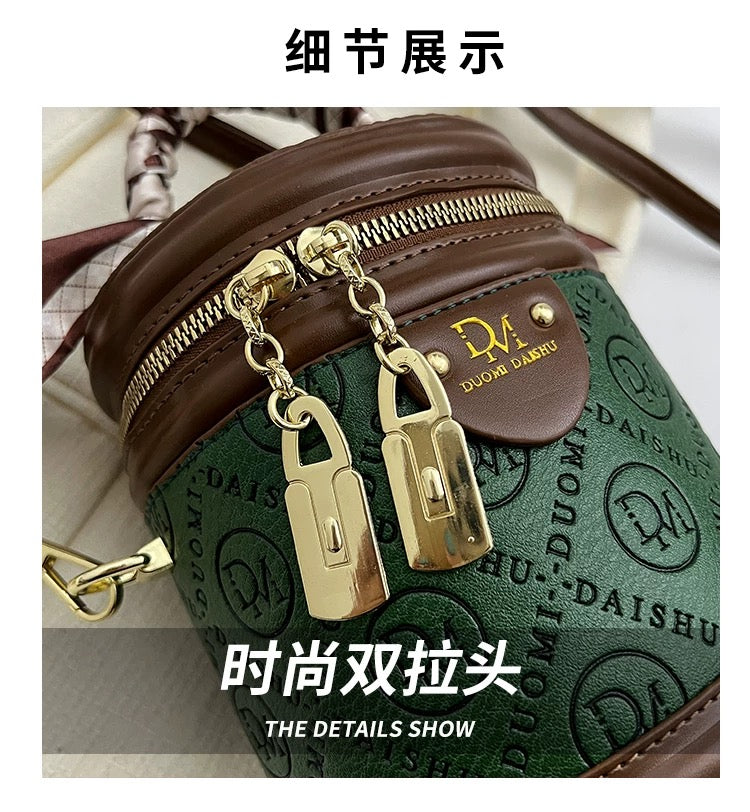 High end textured crossbody and hand carry small bag with twilly