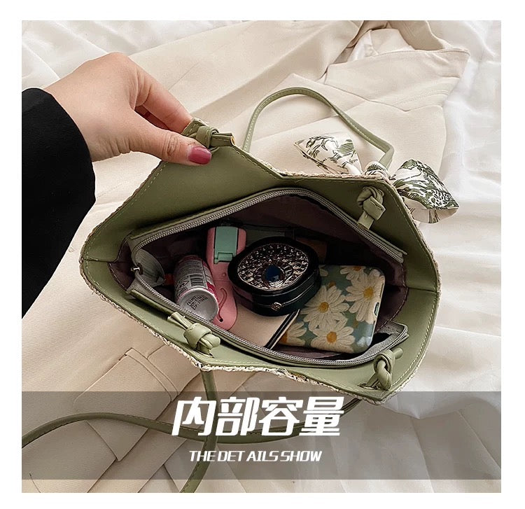 Gorgeous Hand woven straw shoulder bag with free twilly