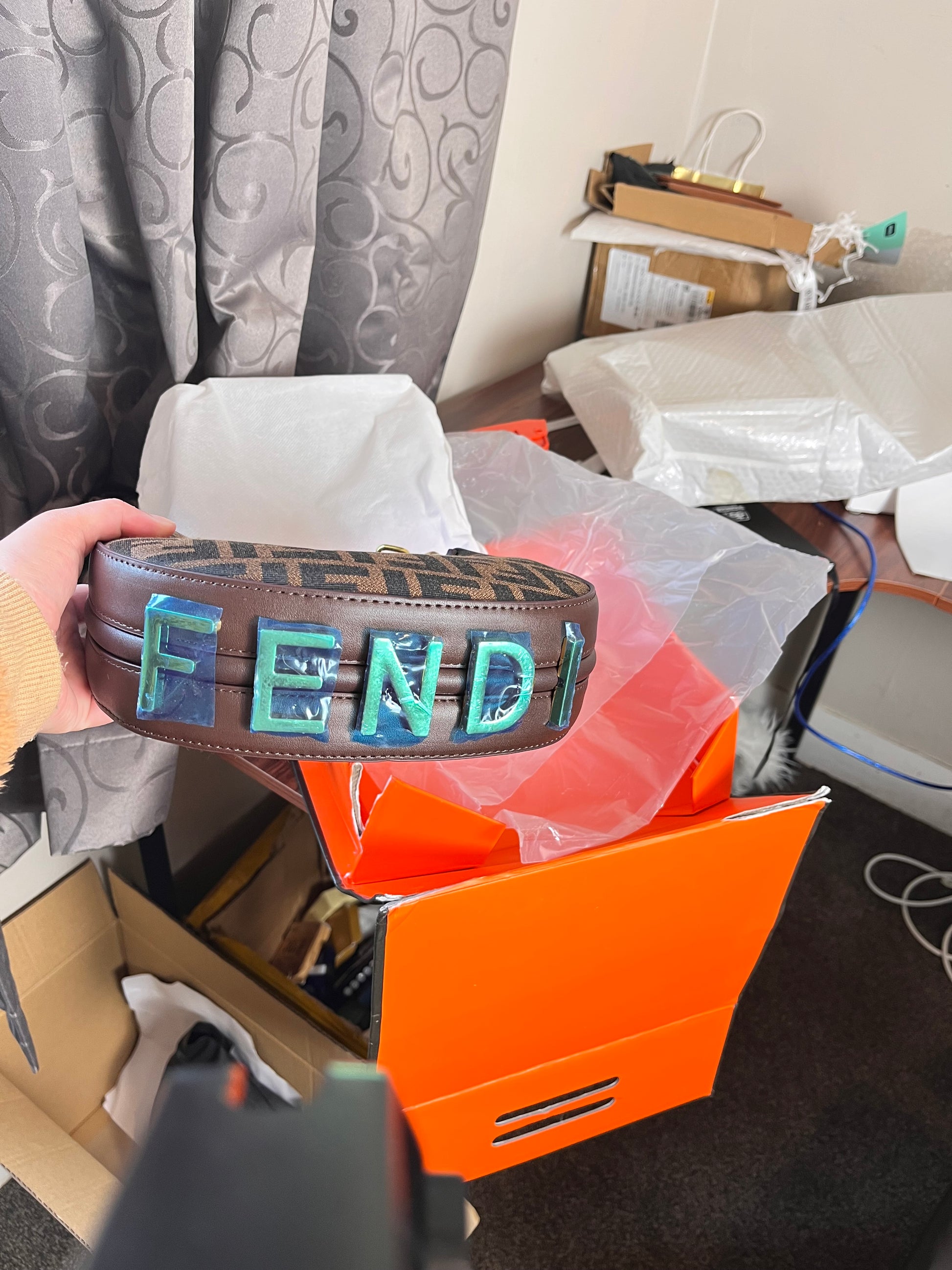 F shoulder bag , Genuine leather