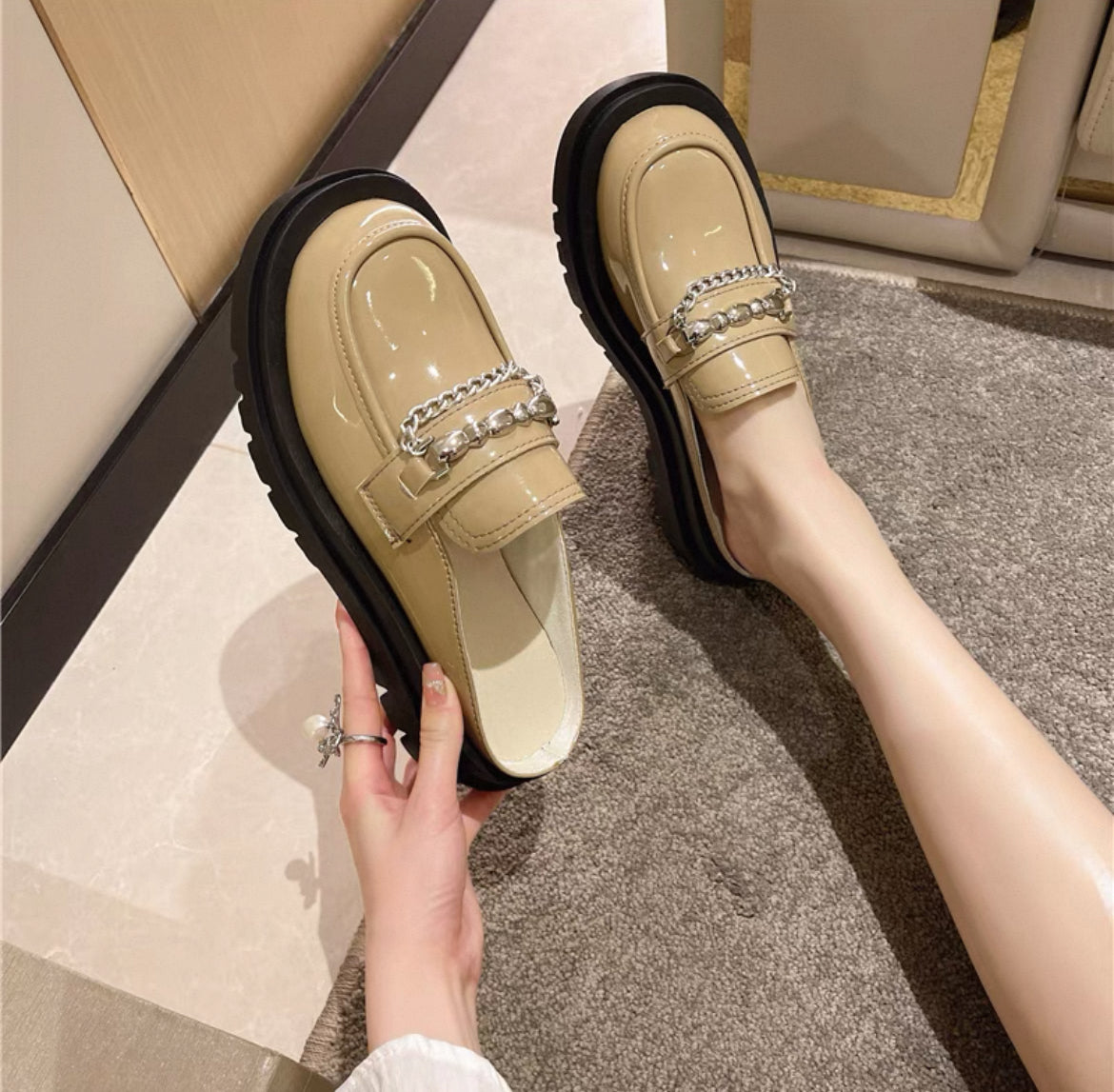 Fat Wide Fat Feet Baotou Half Slippers Women's Outer Wear Thick-Soled Sponge Cake Without Heel Lazy Slippers