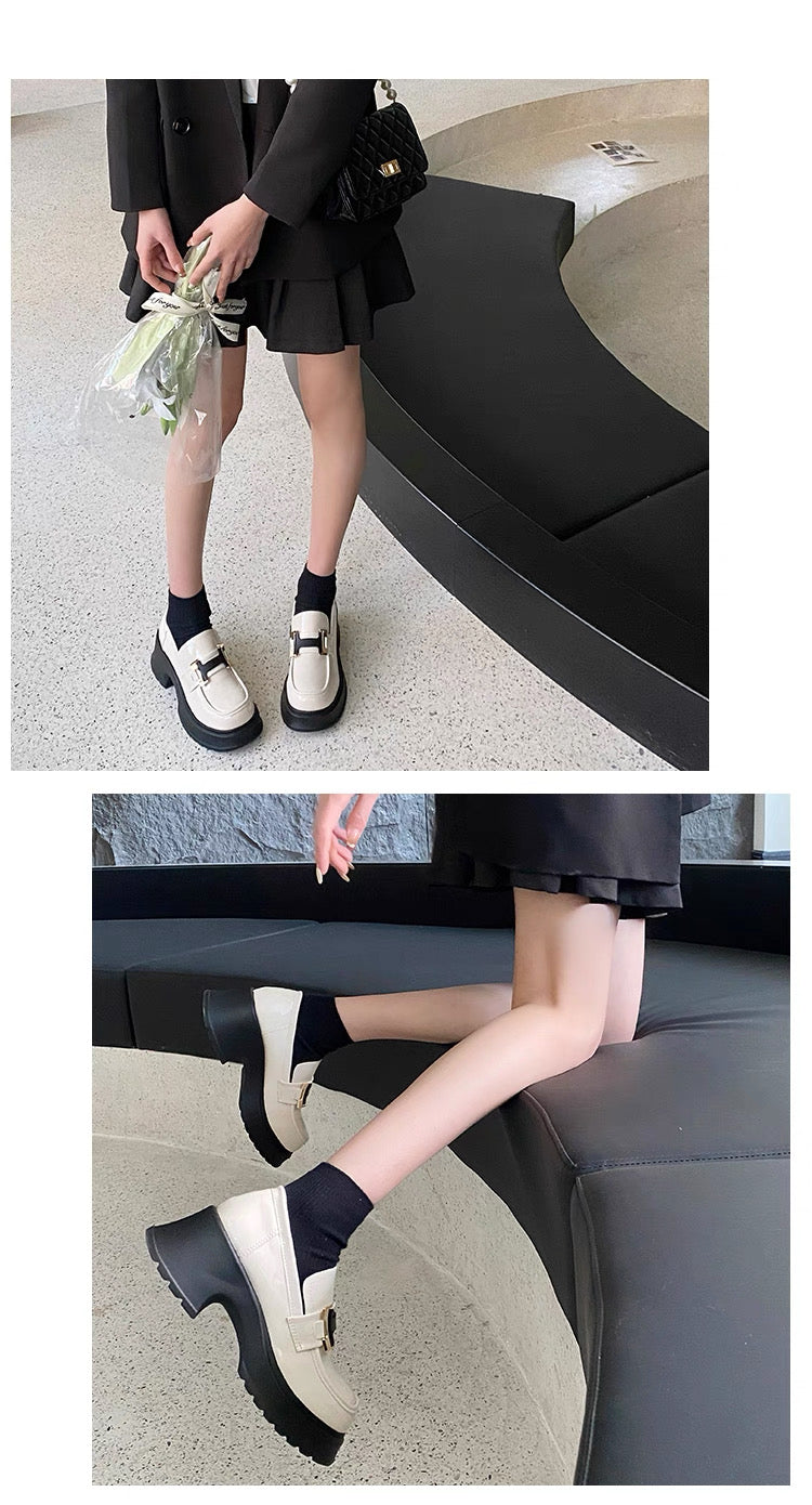 Thick-Soled Leather Shoes for British Preppy Style Patent Leather Slip-On Lazy Loafers for Women Spring and Autum