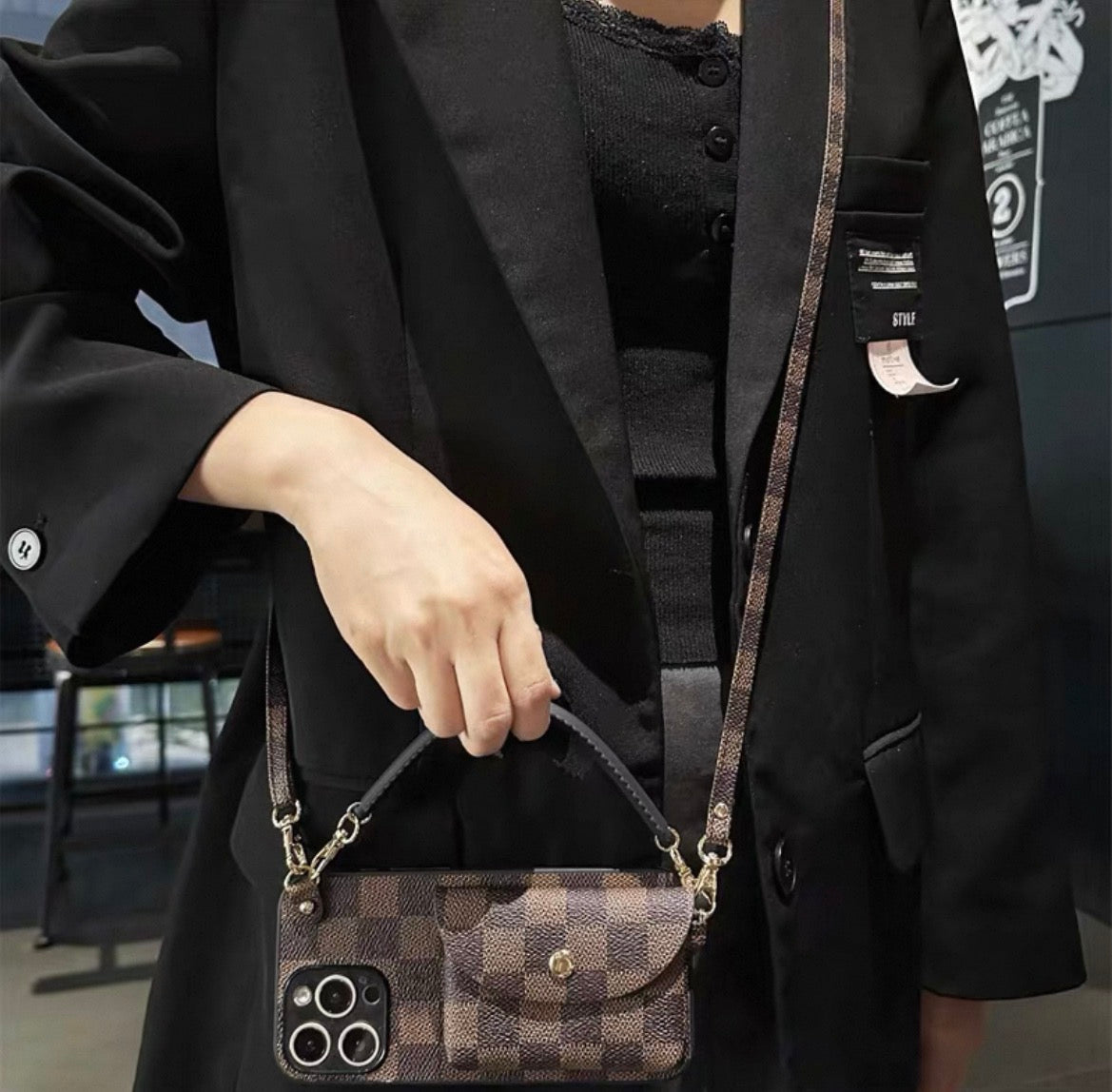 LV iPhone case with sling and card wallets