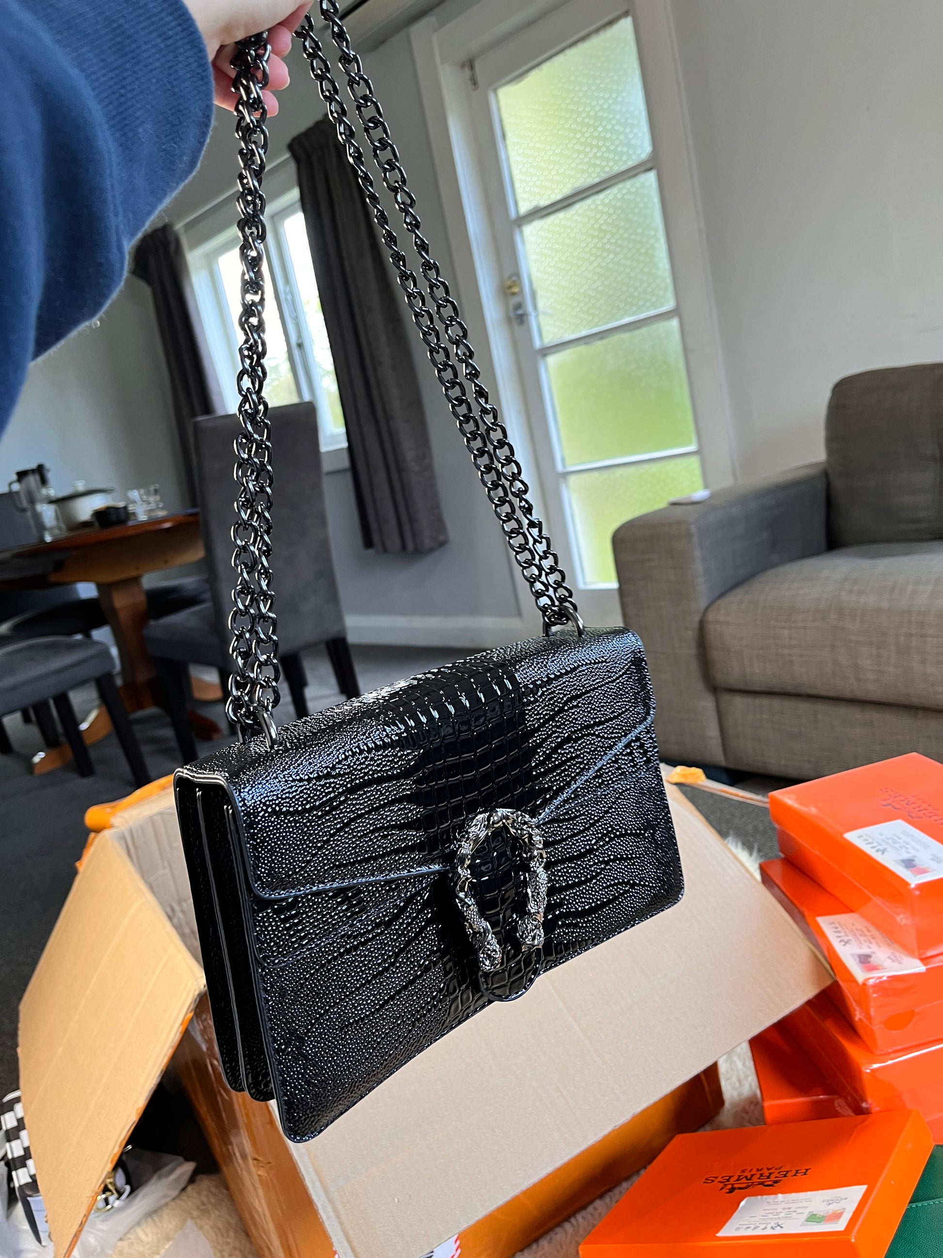 Crocodile pattern soft type leather shoulder and crossbody bag
