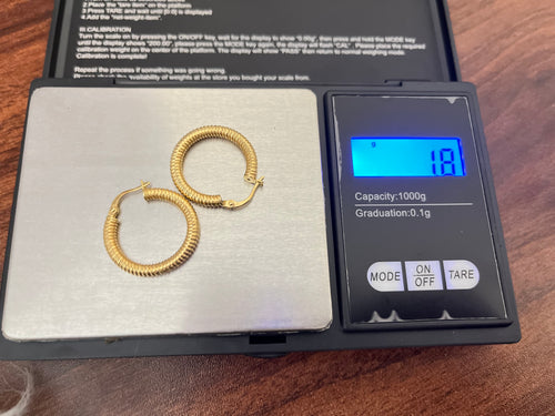 18karat real gold twisted hallow earrings