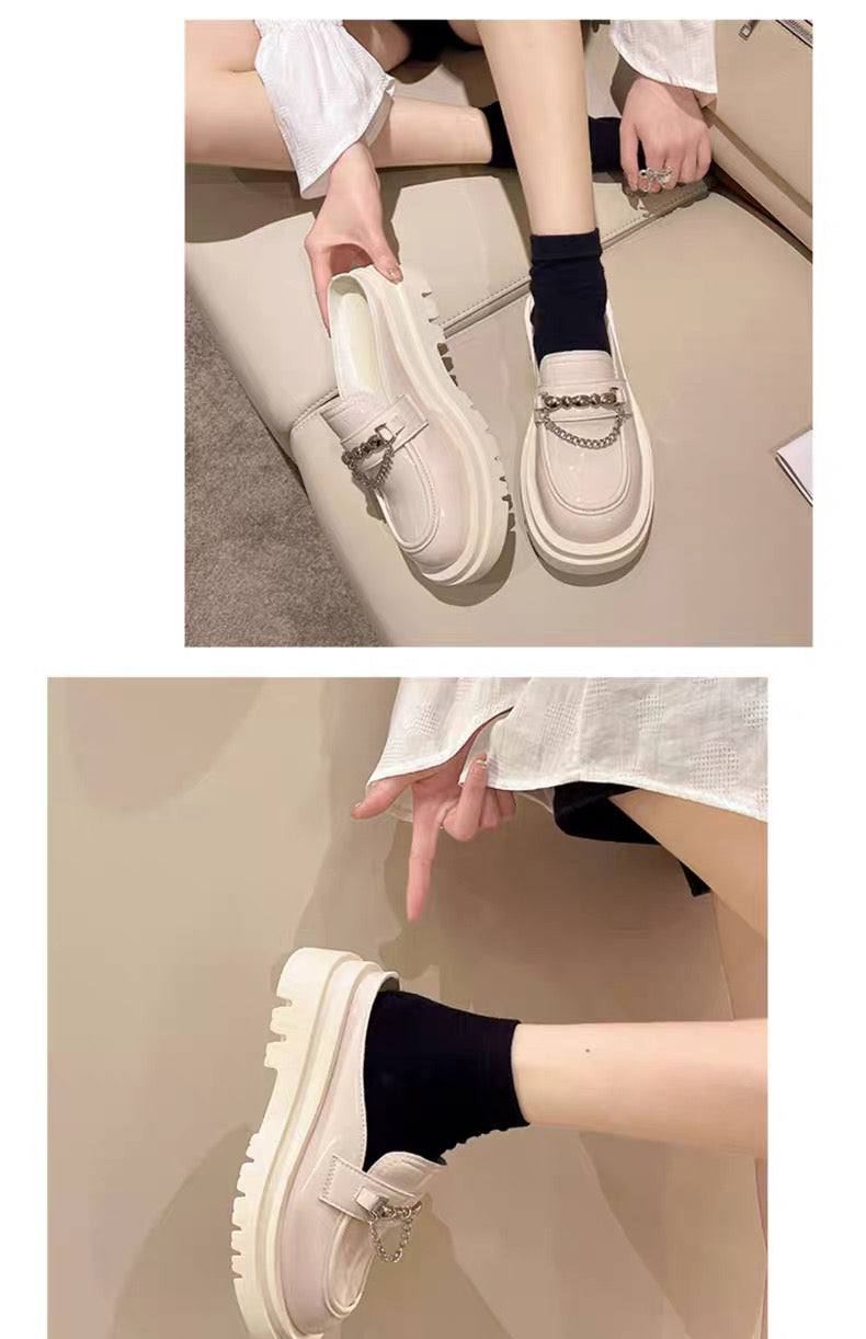 Fat Wide Fat Feet Baotou Half Slippers Women's Outer Wear Thick-Soled Sponge Cake Without Heel Lazy Slippers