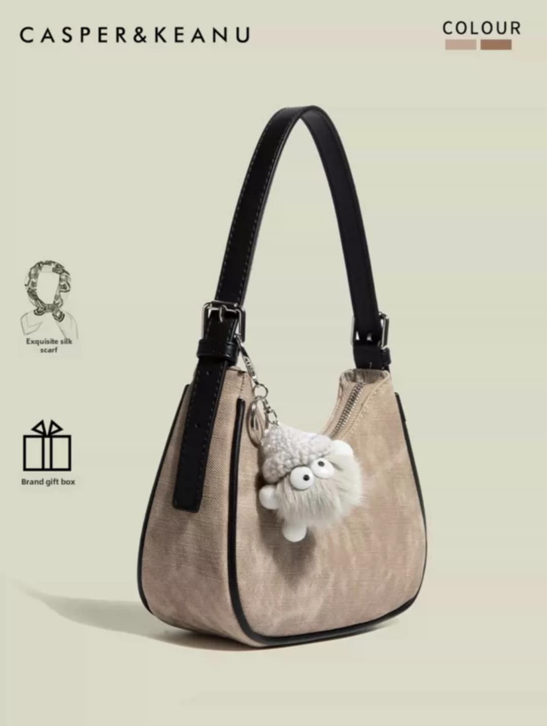 Casper&Keanu Elegant Niche Crescent armpit high end Shoulder Crossbody Bag With sling and pendant