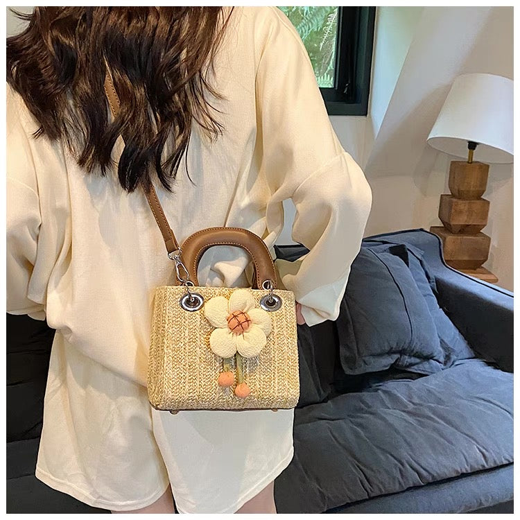Elegant Woven Straw 2025 New Niche Design Crossbody Bag Seaside Resort Style Popular Satchel Princess Diana Bag