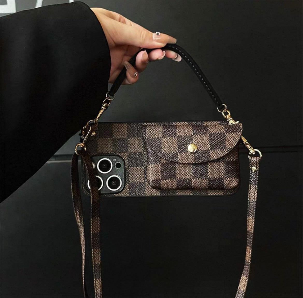 LV iPhone case with sling and card wallets