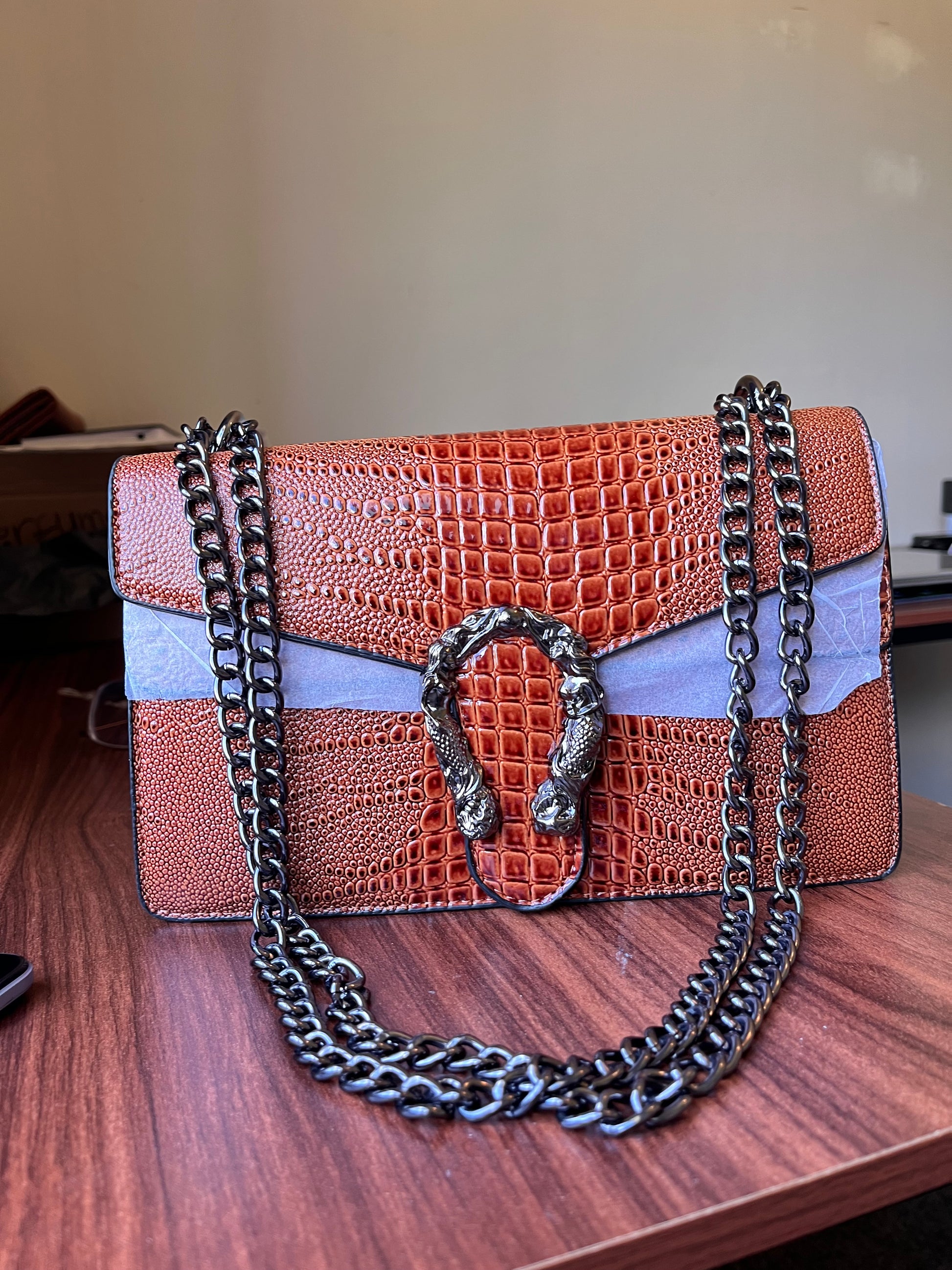 Crocodile pattern soft type leather shoulder and crossbody bag