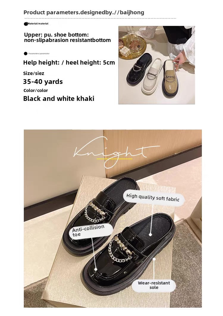 Fat Wide Fat Feet Baotou Half Slippers Women's Outer Wear Thick-Soled Sponge Cake Without Heel Lazy Slippers