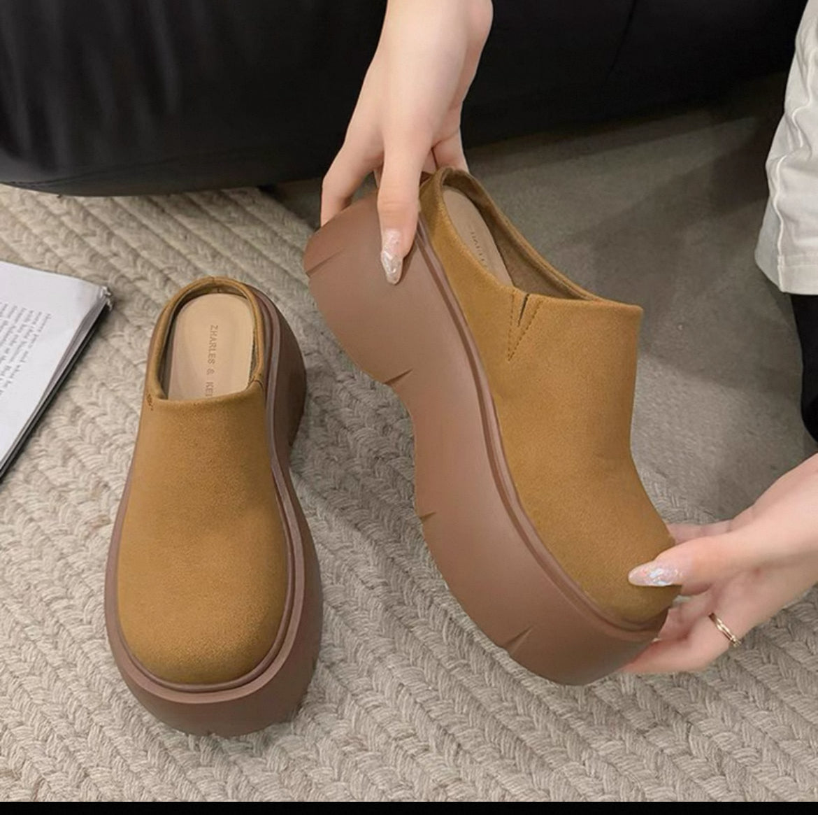 Celebrity Style Thick-Soled Baotou Half-Slippers for Women's Outer Wear Heightening Birkenstock Shoes