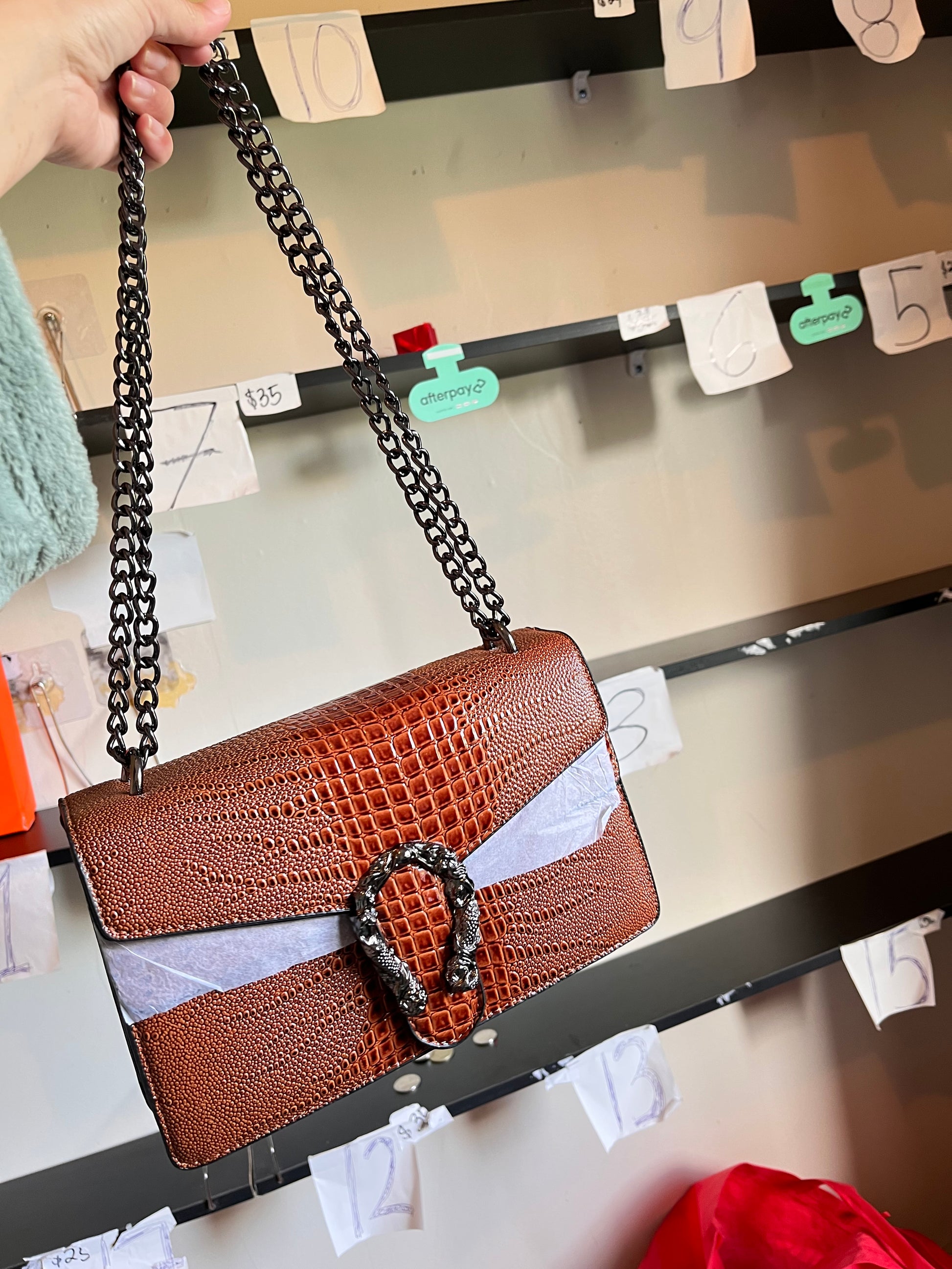 Crocodile pattern soft type leather shoulder and crossbody bag