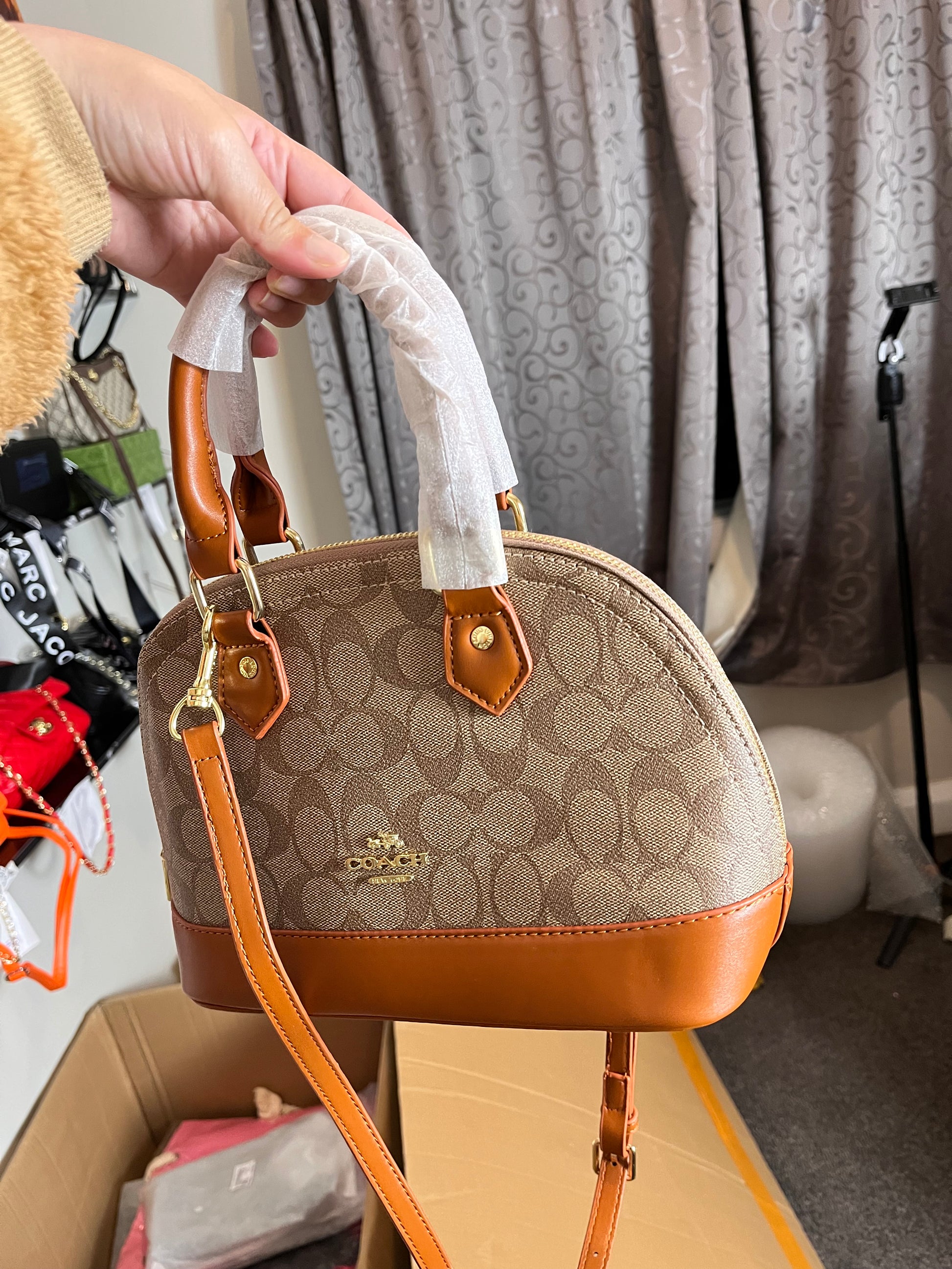 Coach leather hand carry or crossbody bag