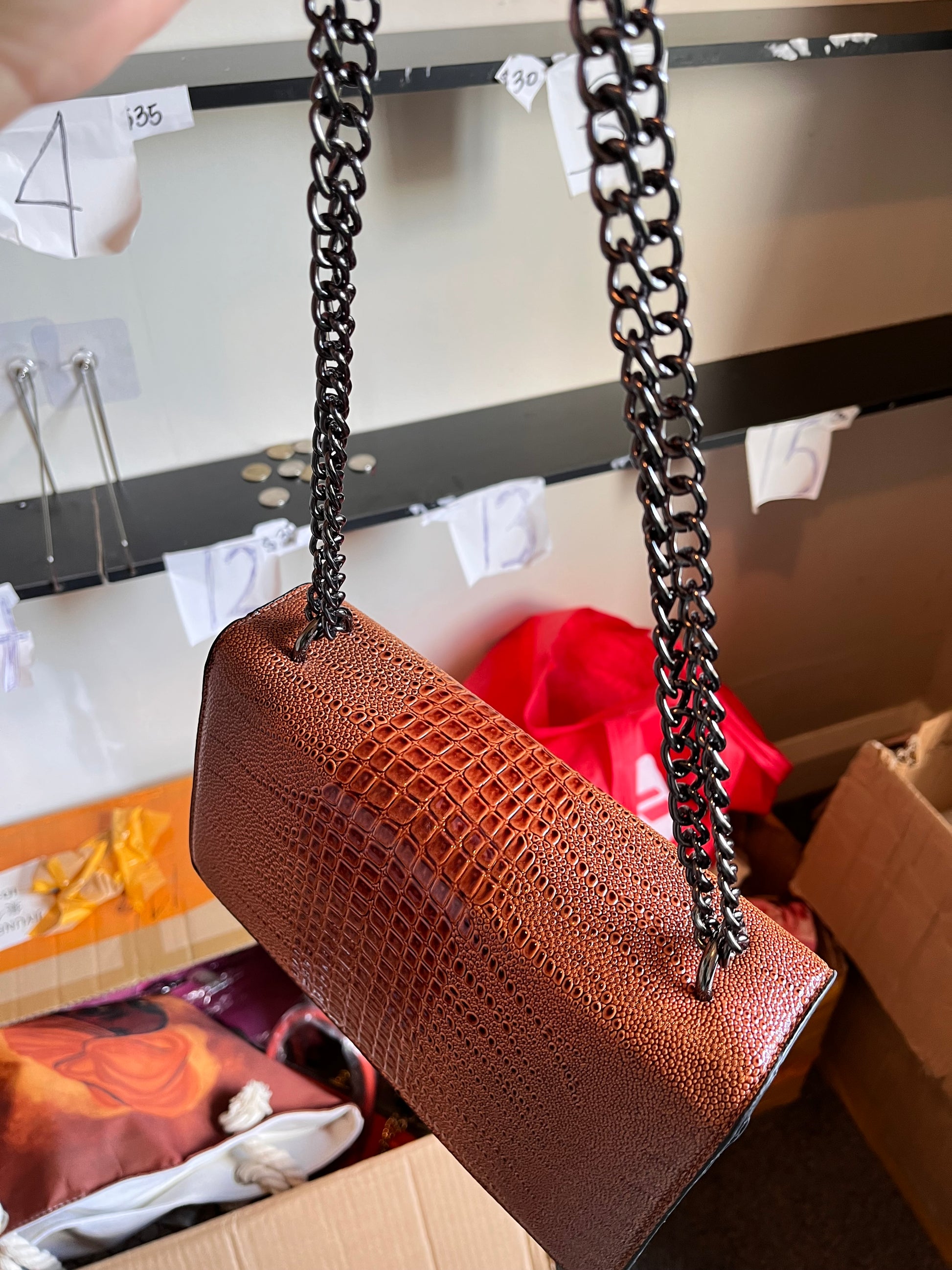 Crocodile pattern soft type leather shoulder and crossbody bag