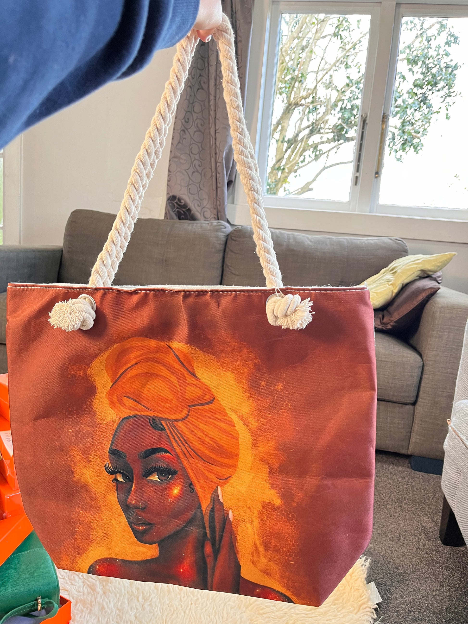 Large tote /beach bag with face design