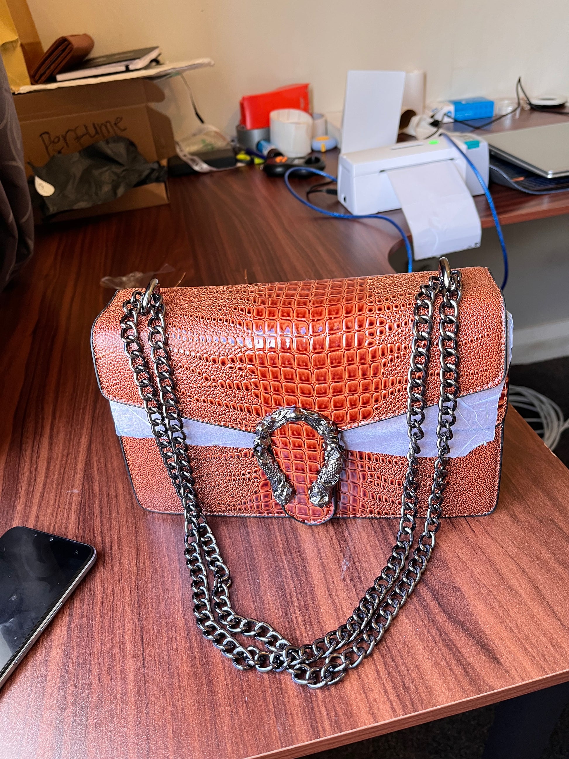 Crocodile pattern soft type leather shoulder and crossbody bag