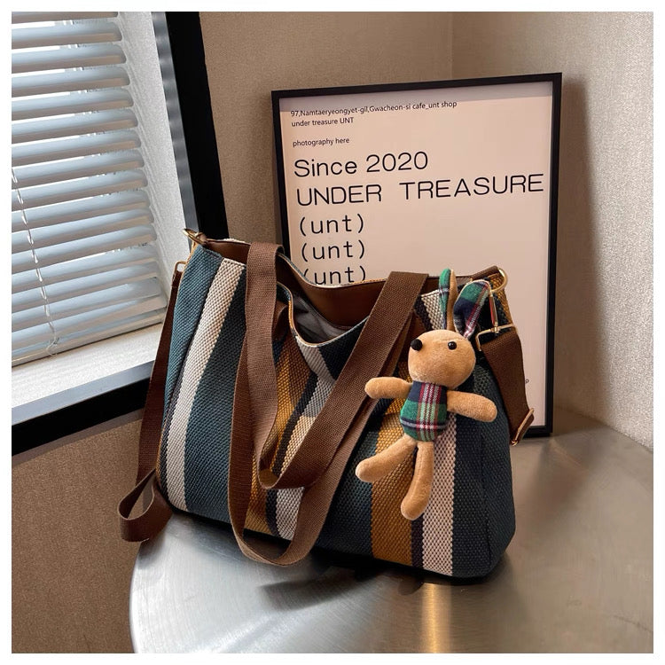 Large Capacity 2025 New Canvas Cloth Crossbody bag with sling and free  ornaments/keychain