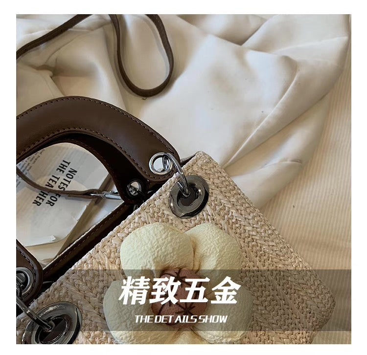 Elegant Woven Straw 2025 New Niche Design Crossbody Bag Seaside Resort Style Popular Satchel Princess Diana Bag