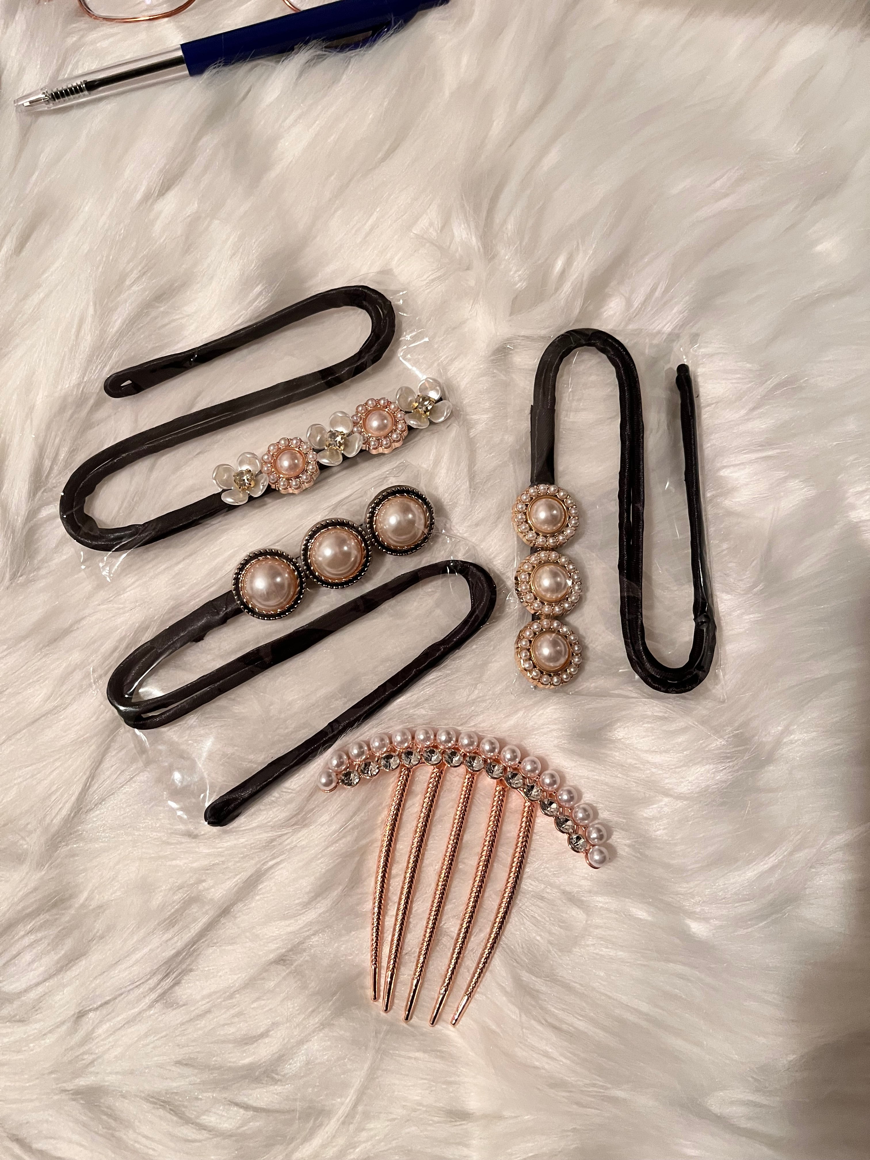 ラウンド用品・アクセサリー BUN 3pcs Hair bun Machines artificial pearl clips and 1pc Elegant