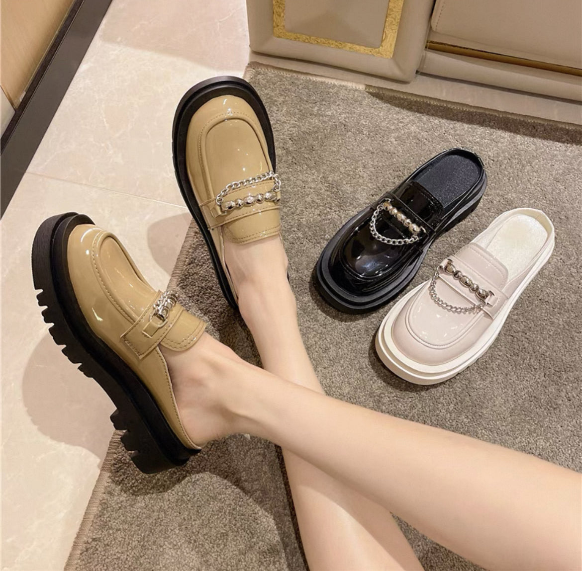 Fat Wide Fat Feet Baotou Half Slippers Women's Outer Wear Thick-Soled Sponge Cake Without Heel Lazy Slippers