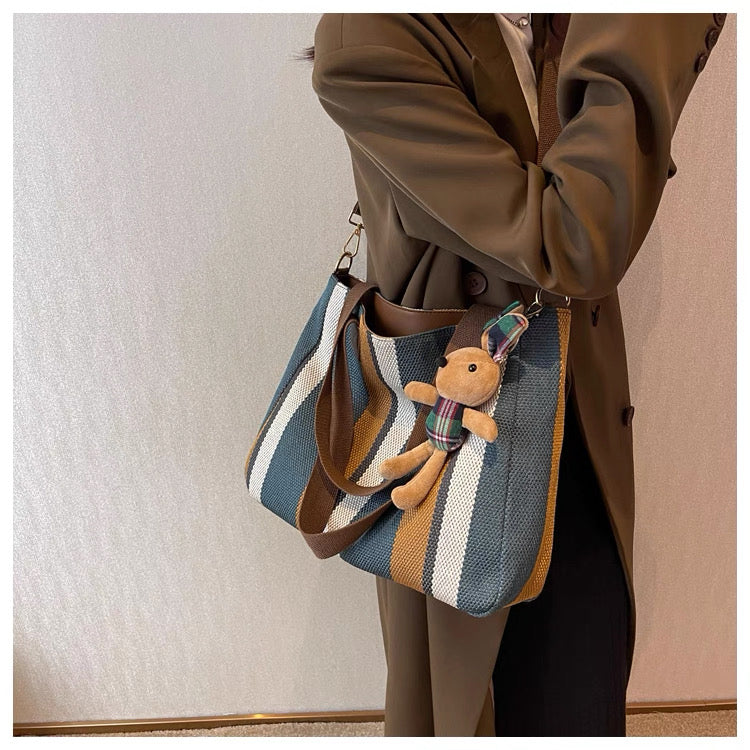 Large Capacity 2025 New Canvas Cloth Crossbody bag with sling and free  ornaments/keychain