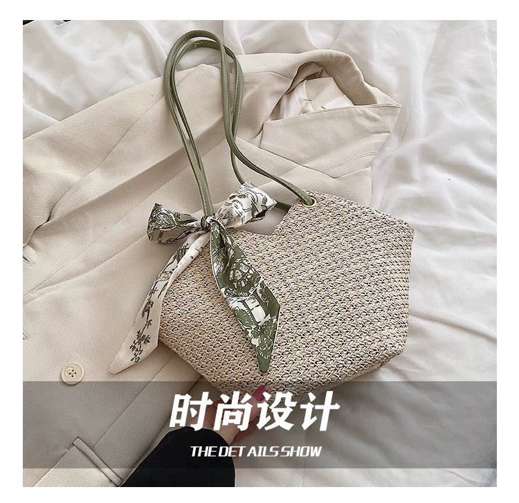 Gorgeous Hand woven straw shoulder bag with free twilly
