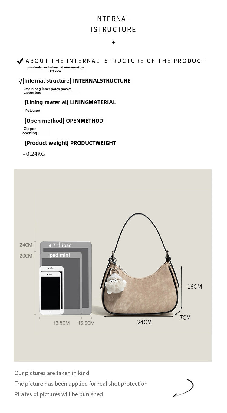 Casper&Keanu Elegant Niche Crescent armpit high end Shoulder Crossbody Bag With sling and pendant
