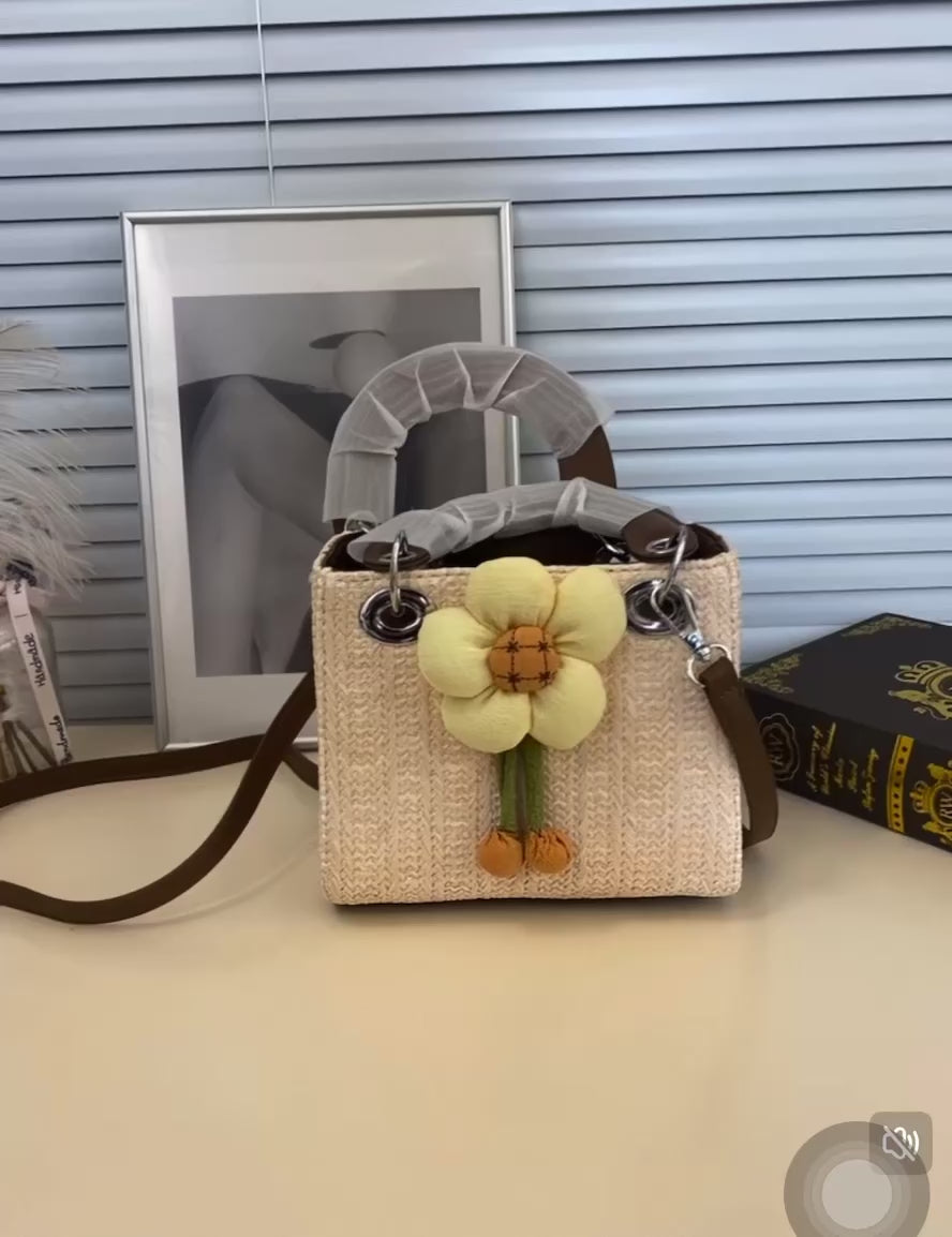 Elegant Woven Straw 2025 New Niche Design Crossbody Bag Seaside Resort Style Popular Satchel Princess Diana Bag