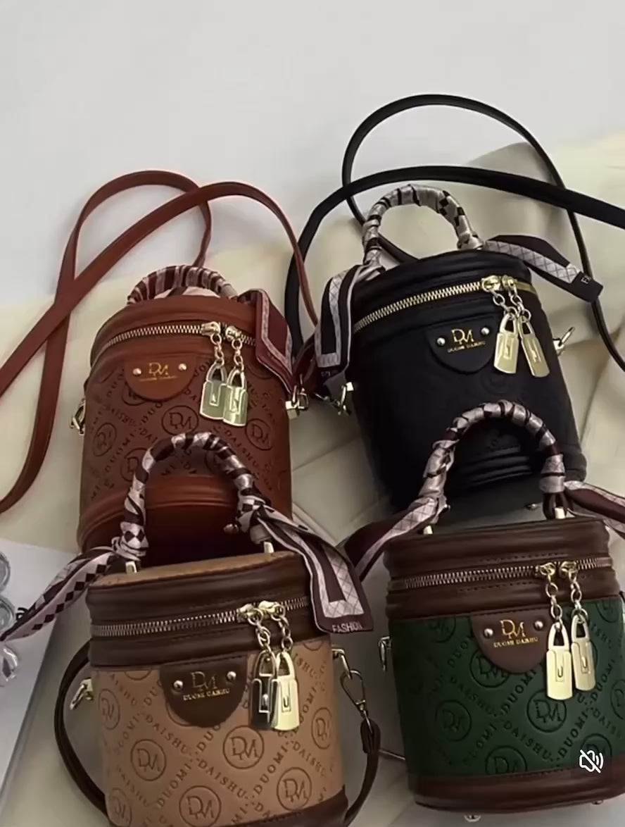 High end textured crossbody and hand carry small bag with twilly