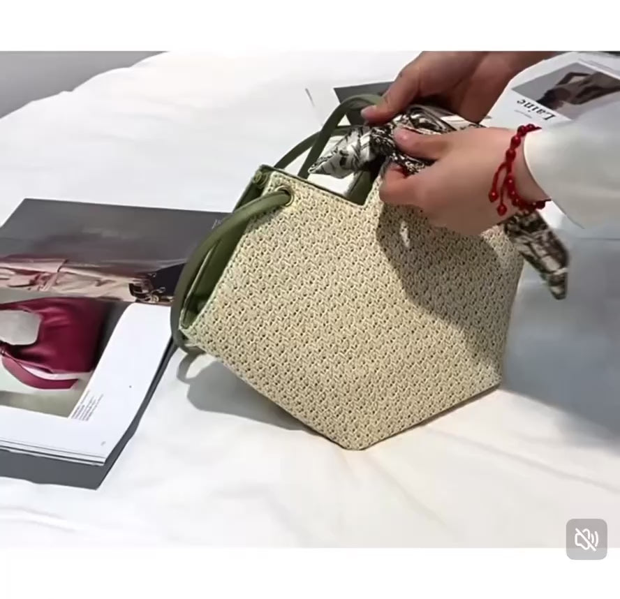 Gorgeous Hand woven straw shoulder bag with free twilly